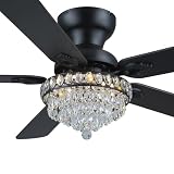 Crystal Ceiling Fan Fandelier with Lights-Modern Ceiling Fan(52" Black)