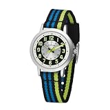Atrium Orologio da polso per bambini, analogico, al quarzo, extra chiaro, con cinturino in nylon a righe, nero, azzurro, verde chiaro, A50-13, multicolore, Classico