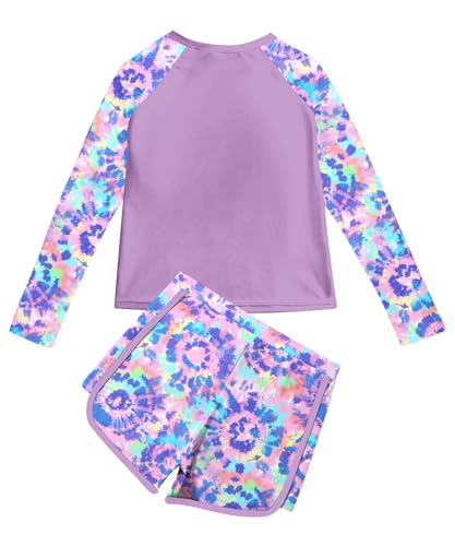 Image of Vogseek Girls Rash Guard Swimsuits 2 Piece Bathing Suit UPF 50+ Summer Swimwear Size 7-12T