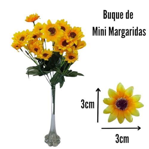 Kit 6 Buquês de Flores Artificiais Mini Girassol para Decoração, Vaso ou Centro de Mesa 30cm