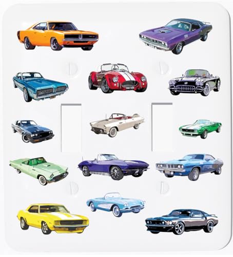 American Classic Muscle Car Light Switch Plate Covers and Outlet Covers Classic Race Car Room Decor (Double Toggle)