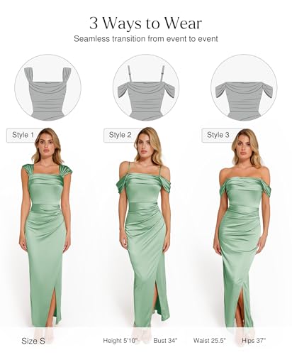 Image of Popilush Wedding Guest Dresses for Women Off Shoulder Shapewear Maxi | Multi-Way Wear, Built in Bra, Light Tummy Control, Ruched Satin Formal Cocktail Evening Bridesmaid Dress