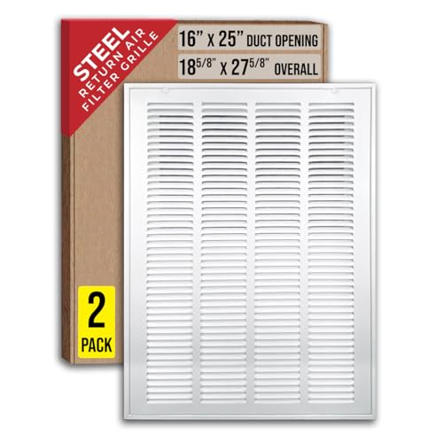 [2 Pack] Fits 16x25 Duct Opening | Steel Return Air Filter Grille by Handua [Removable Door] for 1-inch Filters | Vent Cover Grill | White | HVAC Cold Air Intake Grille | Out Dim: 18 5/8"W X 27 5/8"H