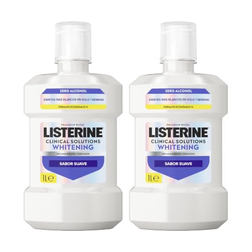 Listerine Advanced White Sabor Suave (2 x 1 L), enjuague bucal pack ahorro 0% alcohol, enjuague bucal sin alcohol, colutorio blanqueador dental para una limpieza óptima