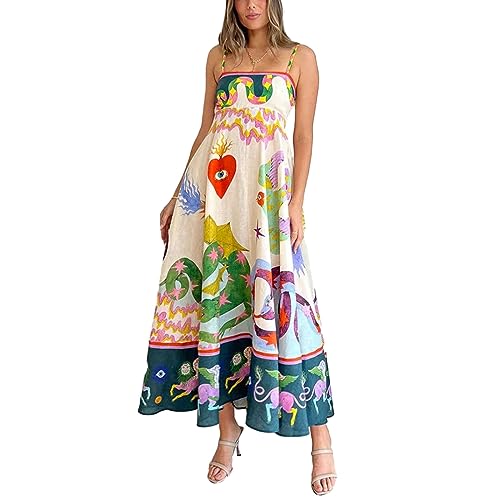 RUIWANBBY Women's Sexy Graffiti Printed Maxi Cami Dress Boho Slee...