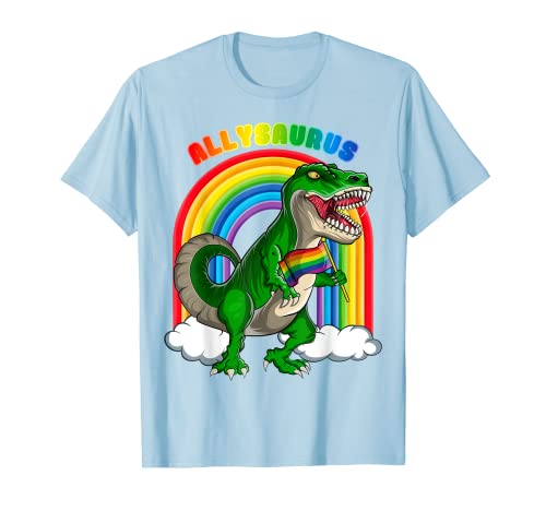 Allysaurus T Rex Dinosaur Rainbows LGBT Gay Pride Bandiera Maglietta