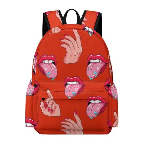 SEBNATAL Lightweight Sexy Lip Print Backpack Women, Laptop