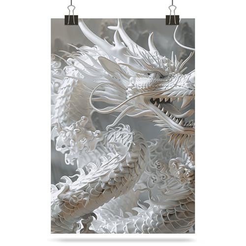 Poster autocollant dragon blanc pour chambre et bureau - 8
