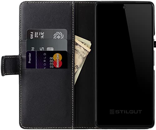 STILGUT Case Compatible with Google Pixel 6 Pro Case with Magnetic Clasp Genuine Leather Nappa Black, Black Nappa - Image 4