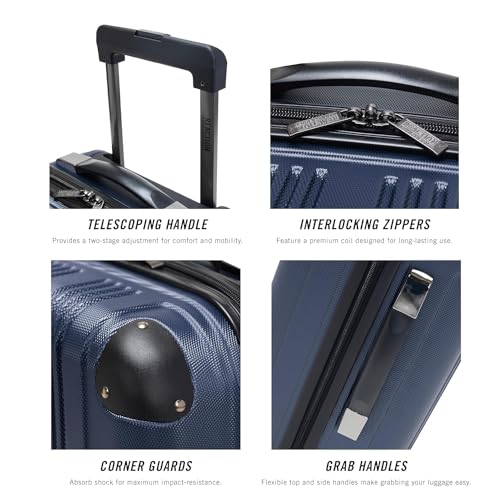 Image of Kenneth Cole REACTION Out of Bounds Lightweight Hardshell 4-Wheel Spinner Luggage, Naval, 20-Inch Carry On