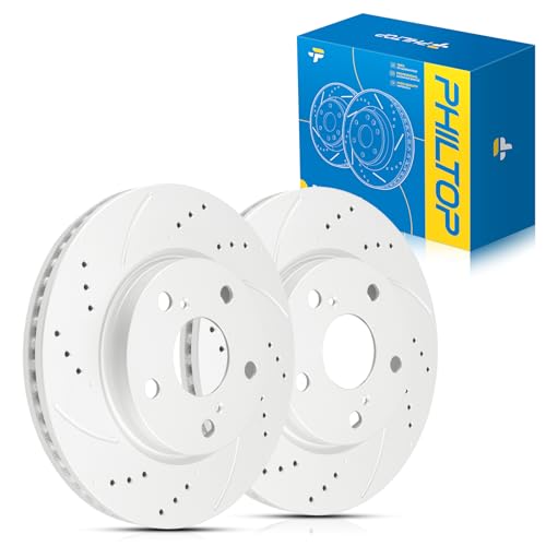 PHILTOP 31440 Front Drilled and Slotted Brake Rotors For Toyota
