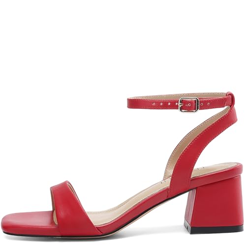 Image of TEAIEUI Block Heels for Women, Square Open Toe Heeled Sandals, Chunky Ankle Strap Shoes for Dress, Party, Prom, Low Heel 2 inch