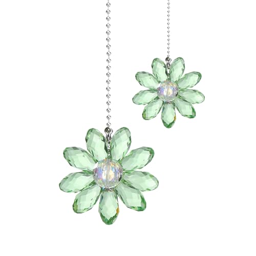 sourcing map 2Pack Ceiling Fan Pull Chain, 24 Inch Decorative Ornaments Crystal Flower Pendant Pull Chain Extender for Ceiling Fans Light Lamp, Green