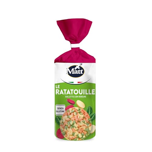 Matt, Le Ratatouille, con Farina di Riso, di Mais e Mix di Verdure Selezionate, Senza Lievito né Glutine, A Basso Contenuto di Grassi, Snack Stuzzicante e Alternativo, Vegan, Confezione da 100 g