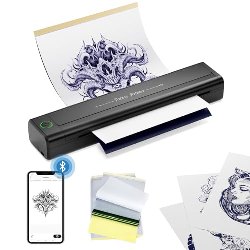 LIUMATE H1 Tattoo Drucker Bluetooth Tattoo Stencil Printer mit 10pcs Transferpapier, Stencil Drucker Tattoo Printer Thermodrucker Kompatibel mit Smartphone PC Tablet