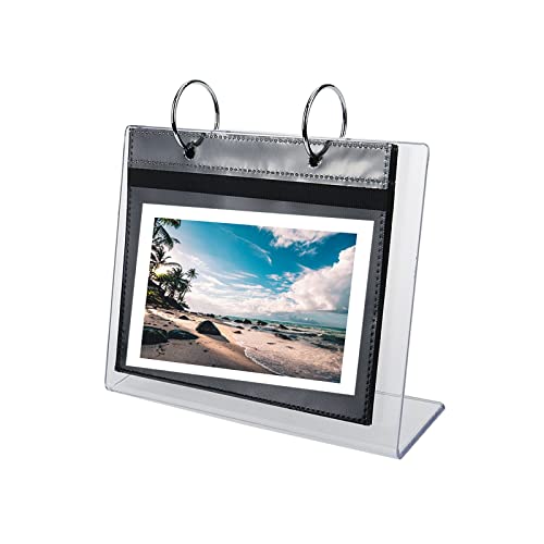 Pastlla 4X6 Inch Desktop Acrylic Photo Album Small Family Table Flip Photo Album Picture Holder Book Clear Frames Desktop Display Holder, 17 Pages Hold 34 Pictures, Black Interior, 6 Inch #TOP5