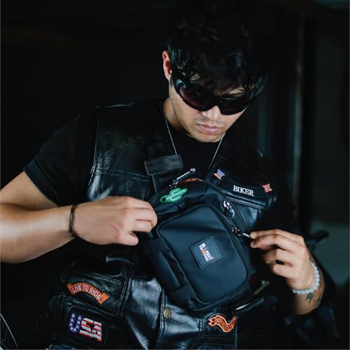 Image of MONKEY TROOPERS Spee Fanny Pack Men & Women, 3L | Black Chest Bag | Lightweight, Water Resistant, Mounts on Bike Tank, Handle, Touch-Sensitive Mobile Pocket, Key Hook, Quick Pockets Waist Bag