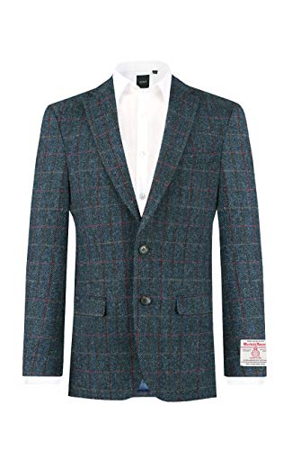 Dobell Harris Tweed Mens Dark Blue Windowpane Check Jacket Regular Fit 100% Wool-42S