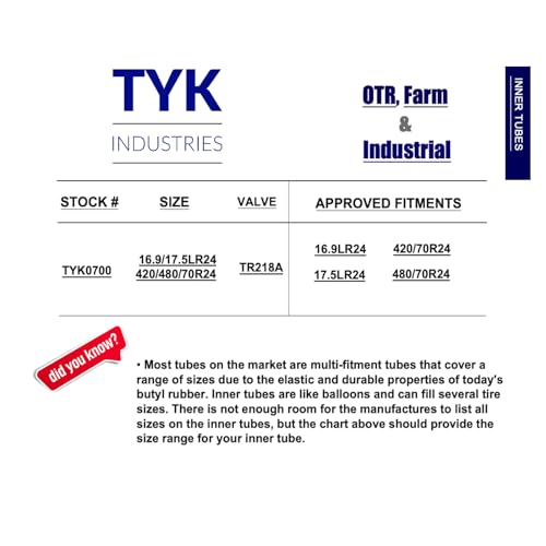 Image of 14.9-24, 16.9-24, 480 /65R24 Tractor Tire Inner Tube with a TR218A Valve Stem for use in Radial or Bias Tires by TYK Industries