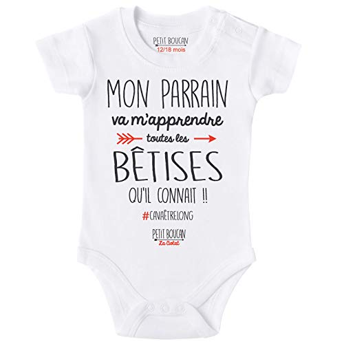 Petit Boucan - Body mixte - manche courte Parrain de 3 à 24 mois - 100% coton doux - blanc (18/24 mois) Cover
