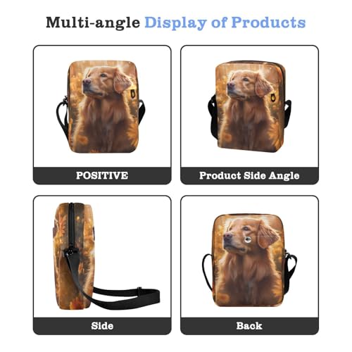 Golden Retriever Dog Sling Bag Zipper Closure Crossbody Messenger Bag with Card Phone Passport Compartment 6.6×9.4×2.5 inches4