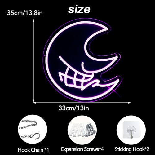 Image of Anime-Inspired Evil Moon LED Neon Sign - Gift for Gamers, Gaming Room Decor, Cool Room Light for Bedroom, Living Room, Party (13 * 13.8In)