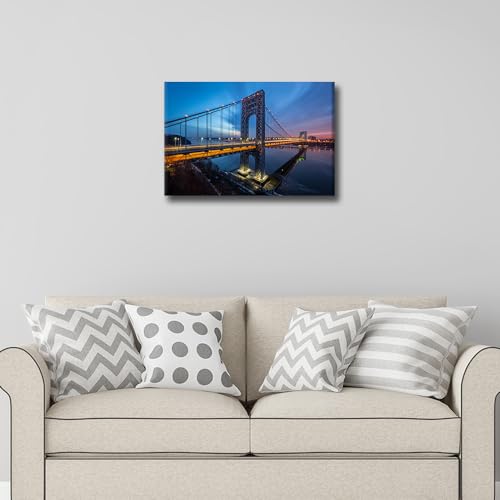 Tumovo ZY02-CANVASART-BRIDGE-1P-30-24 1 Piece Canvas Wall Art Colorful George Washington Bridge Pictures Modern Cityscape Painting New York Manhattan City Poster Canvas Prints thumb #4