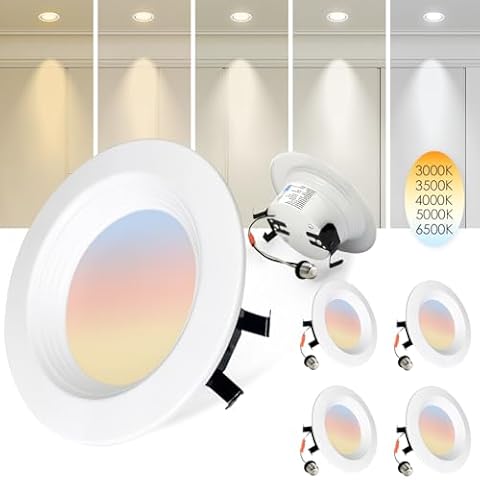 LMLAITE 4” LED Recessed Lighting 4 Pack, 5CCT Ultra-Thin Selectable Can Lights, 9W, 750LM Baffle Trim Downlight, Retrofit Installation Ceiling Light, ETL&FCC, Damp & Energy Star Cover