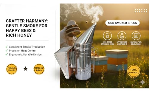 Image of ANP BEE Honey Bee Smoker for Beekeeping I Made with Stainless Steel I Essential Tool for Beekeepers I Helps in Calming The Bees I Helps Protect The Beekeeper from Stings (PO1)