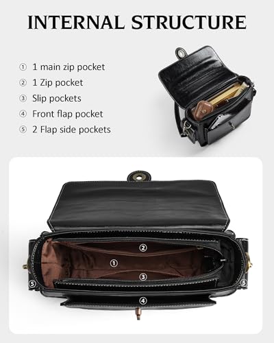 ECOSUSI Women's Satchel Handbag Vintage Small PU Leather Crossbody Purse Multi-Pocket Shoulder Bag with Adjustable Strap3