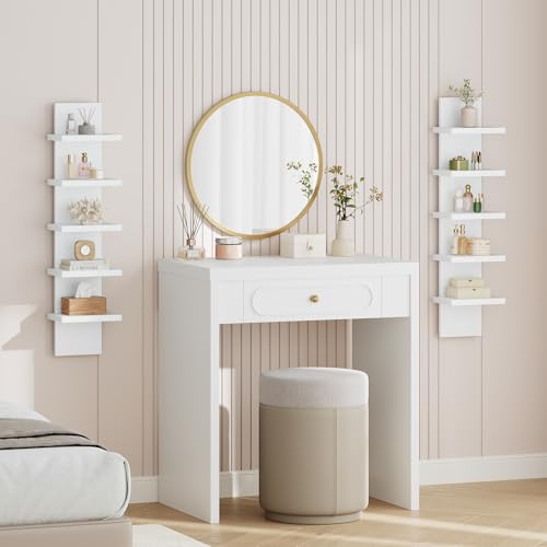 Image of HOOBRO 5 Tier Wall Shelf Unit, 2 Pack Floating Shelves for Wall, Wall Mounted Shelves for Storage, Vertical Display Shelf, Organizer Tall Tower Design for Livingroom Bedroom Kitchen, White WT18BJP201