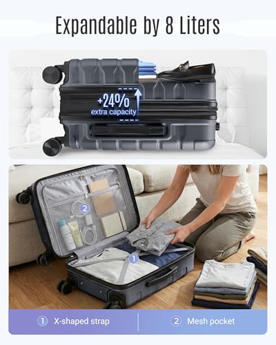 Image of LIGHT FLIGHT Carry On Luggage 22x14x9 Airline Approved, Expandable Carry On Suitcases with Wheels, Lightweight Luggage, Durable Hard Shell 20 Inch Rolling Suit Case for Men Women Travel, Gray