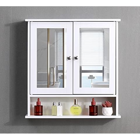 AVC Designs White Bathroom Wall Cabinet with Mirrors Cover