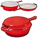 Bruntmor 2 in 1 Enameled cast iron pot with lid, 3QT Cast Iron Dutch Oven & Skillet Combo, Enameled Cast Iron Cookware with Lid, Perfect for Braising, Casseroles and Slow Cooking - Red
