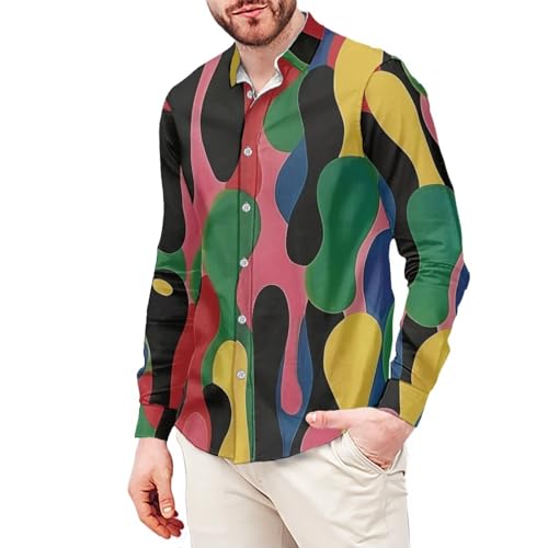 Image of Cupattern Abstract Print Multicolored Mens Button Down Dress Shirt Print Long Sleeve Shirts XL