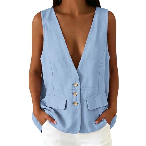 Gilet blazer sans manches d'été haut de gamme en maille légère de lin et coton blanc