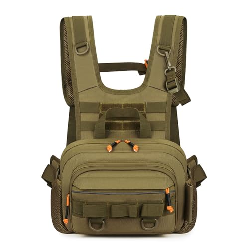 Bolsa de pecho táctica impermeable color caqui con diseño resistente y reflectante para caza
