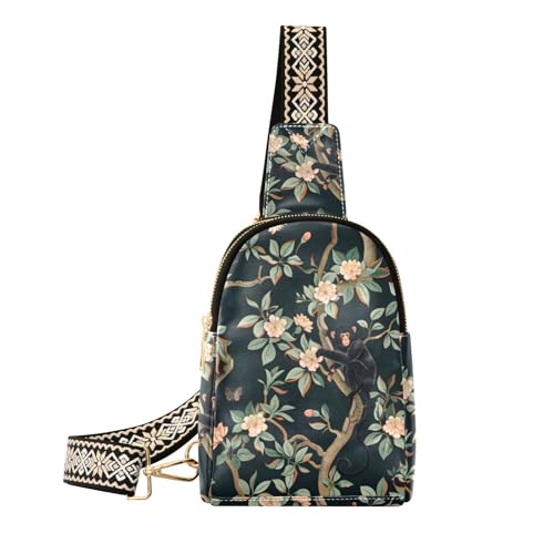 Mnsruu Bolso bandolera pequeño para mujer, diseño de hojas, de piel con flores verdes, bolsa cruzada para el pecho, Multicolor 50, Talla única