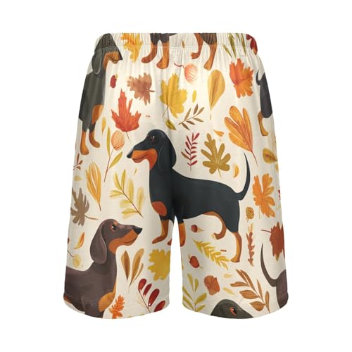 Autumn Leaves Dachshund Print Pajama Bottom Shorts for Men Soft Casual Sleep Lounge Shorts with Pockets S-XXL2