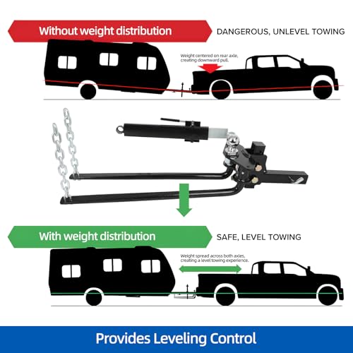 Image of Weight Distribution Hitch with Sway Control Bar, Trailer Towing Hitch Spring Bars Kit, Heavy Duty Weight Distributing Hitches 2-in Shank 2-5 /16-In Ball, Anti Sway for RV Camper, Max Towing 14000lbs