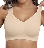 PoseFree Womens Bras No Underwire Full Support Back Fat Smoothing Bralette Wireless Push Up Plus Size Sports Bra (Nude,M)