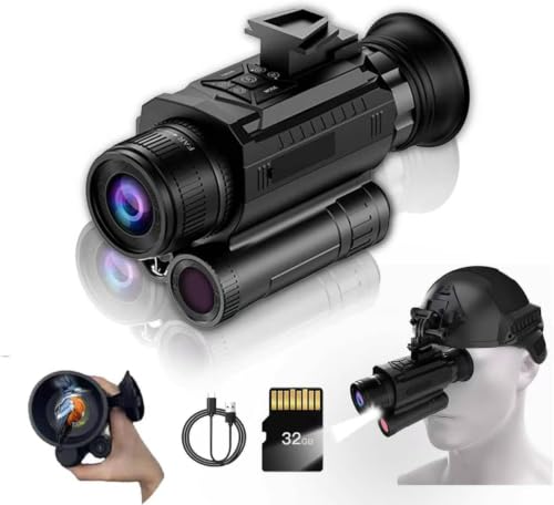 4K UHD Head Mounted Digital Night Vision Monocular with 32GB Card, 8X Digital Zoom &1968FT Long Range Night Vision with 1.28 Inch HD OLED Display for Wildlife Monitoring & Security Surveillance