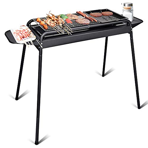 &yannaicun Charcoal Barbecue Cooker - Portable Home Outdoor Camping Picnics Grill w/Adjustable Legs Stainless Steel Mesh Non-Stick Tray Removable Charcoal Basin (BBQ Grill w/Adjustable Legs)