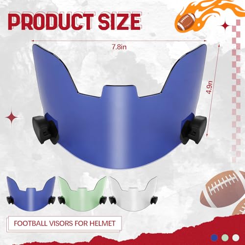 Chapou 3 Pack Football Visor for Youth Adult Football Helmets Visor Eye Protection for Helmet and Face Mask Sport Universal Football Visor with Clips Cleaning Wipes(Transparent, Green, Blue)