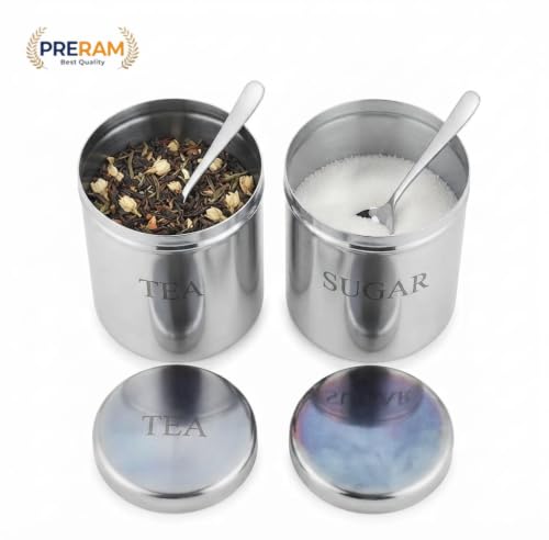 Image of Premium Stainless Steel Tea & Sugar Container Set | 800ml Each | Glossy Mirror Finish Airtight Jars | Food Grade Rust-Free Canisters for Modern Kitchen Storage & Counter