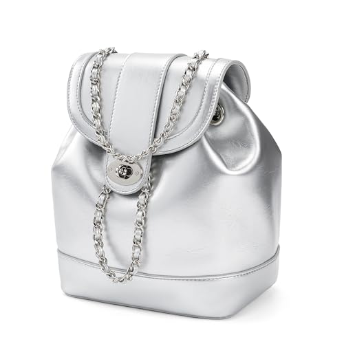 Sac à dos convertible en cuir végétalien argenté pour femme avec poignée