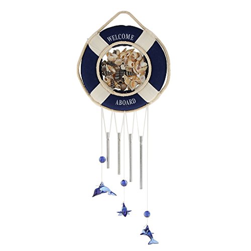 misppro Boya de vida vintage con concha náutica, decoración de campana de viento para el hogar, blanco y azul
