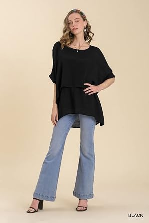 Umgee Women's Layered Cuffed 1/2 Sleeve Tunic