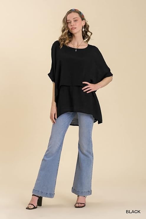 Umgee Women's Layered Cuffed 1/2 Sleeve Tunic