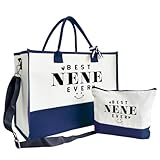 Gift for Best Nene Ever, Canvas Beach Bag, Canvas Tote Bag for Women, Canvas Tote Present Bag with Inner Pocket & Make Up Bag, Mother's Day Gift for Mom Grandma, Nene Bag Gift, Nene Birthday Gift C1